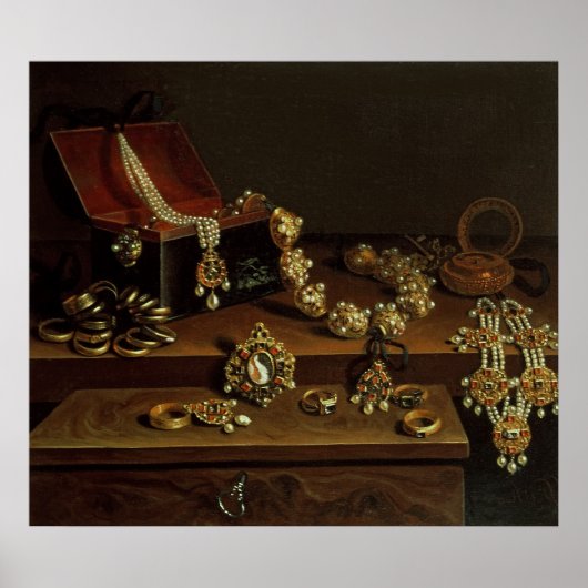 Casket of jewels on a table ポスター (正面)