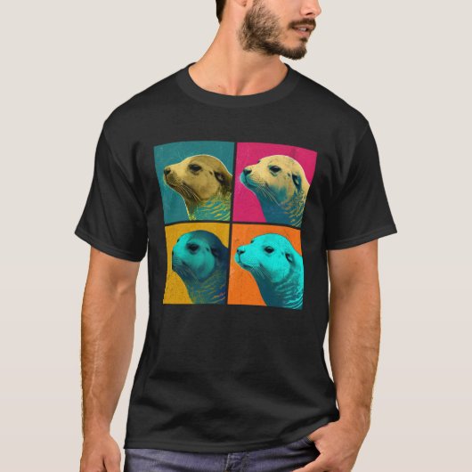 Caspian Seal Pop Illustration Colorful Animal Men Tシャツ (正面)