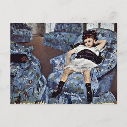 Cassattメリー(ベスト著青い肘掛け椅子の小さな女の子 ポストカード (正面)