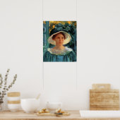 Cassatt – 太陽の緑のアウトドアの若い女性 ポスター (キッチン)