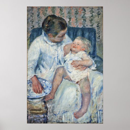 Cassatt – 母は眠い子供を洗うしようとしている ポスター (正面)