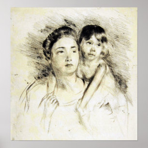 Cassatt - Denise両手で子どもを抱く ポスター