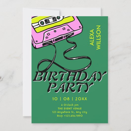 Cassette retro birthday 招待状 (正面)