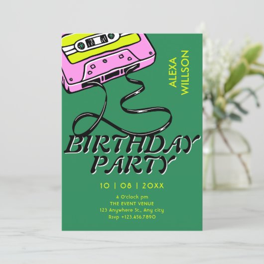 Cassette retro birthday 招待状 (スタンド正面)