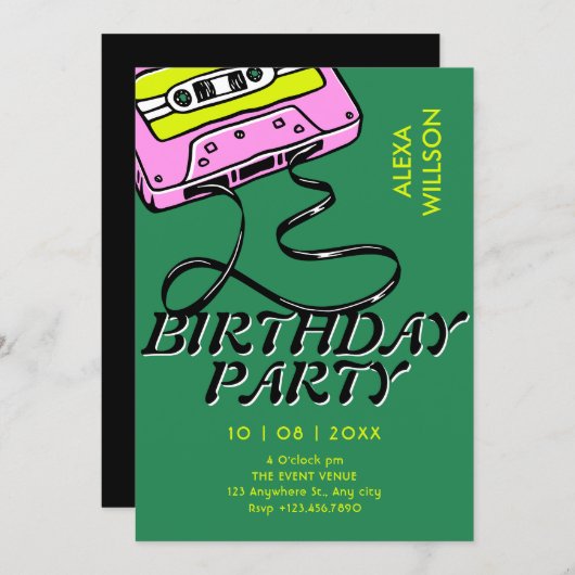 Cassette retro birthday 招待状 (正面/裏面)