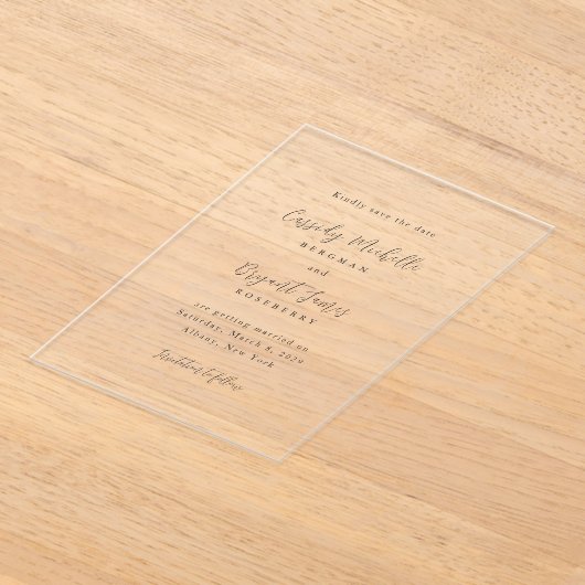 Cassidyエレガ伝統的ントウェディングSave the Date アクリル招待状 (レイダウン)