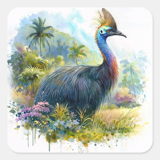 Cassowary Watercolor Art スクエアシール (正面)