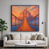 Castle Bridge - Pastel Painting Style Fantasy Art ポスター