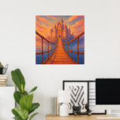 Castle Bridge - Pastel Painting Style Fantasy Art ポスター (ホームオフィス)