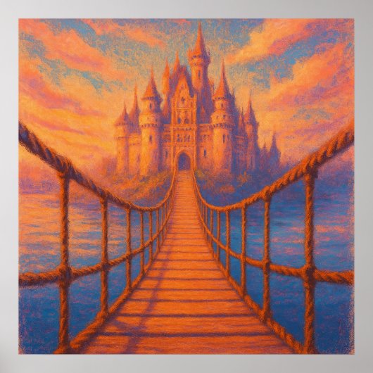 Castle Bridge - Pastel Painting Style Fantasy Art ポスター (正面)
