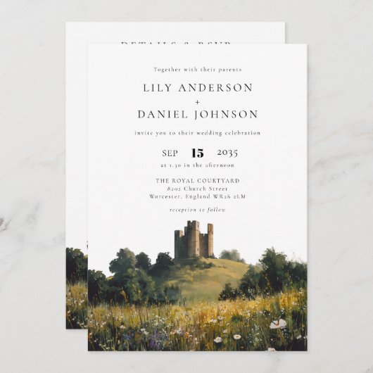 Castle Floral Countryside All In One Wedding 招待状 (正面/裏面)