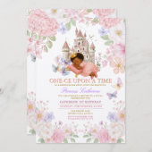 Castle Floral Pastel Princess 1st Birthday 招待状 (正面/裏面)