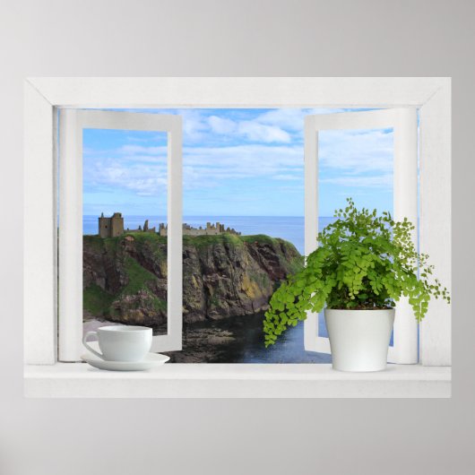 Castle in Scotland -- Open Window View of Coast ポスター (正面)