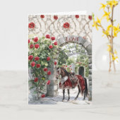 Castle Red Royal Romantic Roses Horse カード (黄色い花)