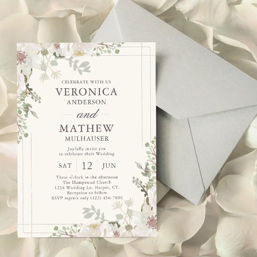 Casual Cream Spring Floral Wedding Invitations 招待状