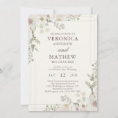 Casual Cream Spring Floral Wedding Invitations 招待状 (正面)