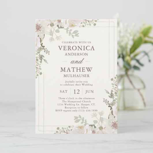 Casual Cream Spring Floral Wedding Invitations 招待状 (スタンド正面)