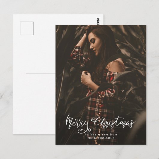 Casual Merry Christmas Script Photo ポストカード (正面/裏面)