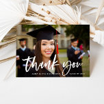 Casual Script and Graduation Photo サンキューカード<br><div class="desc">This modern and stylish graduation thank you card features your photo on the front,  with an overlay of casual handwritten script typography,  and a spot for a personal message in black and white on the back.</div>