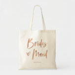 Casual Script | Chic Rose Gold Bridesmaid Gift トートバッグ<br><div class="desc">This stylish and chic bridal party gift bag features modern,  casual faux rose gold script typography that says "Bridesmaid, " and a trendy scribbled heart,  with her name in simple bold text. The perfect elegant wedding gift for your entire wedding party.</div>