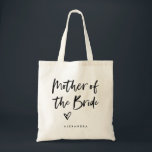 Casual Script | Chic Simple Mother of the Bride トートバッグ<br><div class="desc">This stylish and chic bridal party gift bag features modern, casual black script typography that says "Mother of the Bride, " and a trendy scribbled heart, with her name in simple bold text. The perfect elegant wedding gift for your entire wedding party.</div>