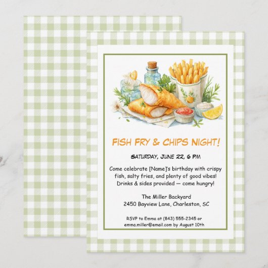Casual Seafood - Fish Fry & Chips Birthday  Invita 招待状 (正面/裏面)