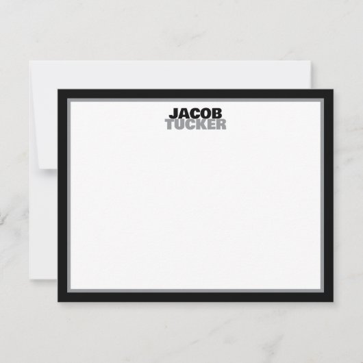 Casual Stacked Name Black & Gray Border Stationery ノートカード (正面)