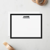 Casual Stacked Name Black & Gray Border Stationery ノートカード (正面/裏面インサイチュ)