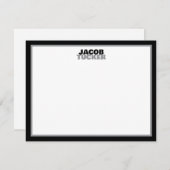 Casual Stacked Name Black & Gray Border Stationery ノートカード (正面/裏面)