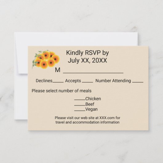 Casual Sunflower RSVP Card (正面)