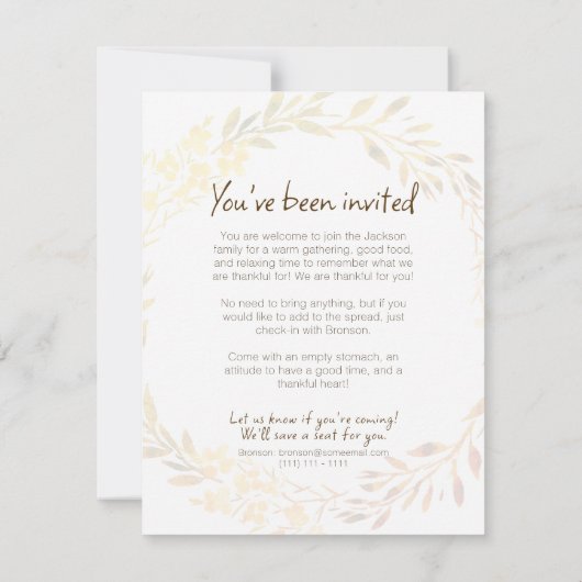 Casual Thanksgiving Invitation - Make it your own 招待状 (裏面)