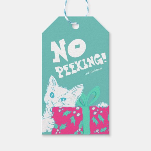 catおもしろい christmasラベル – 編集可能文字 ギフトタグ (正面)