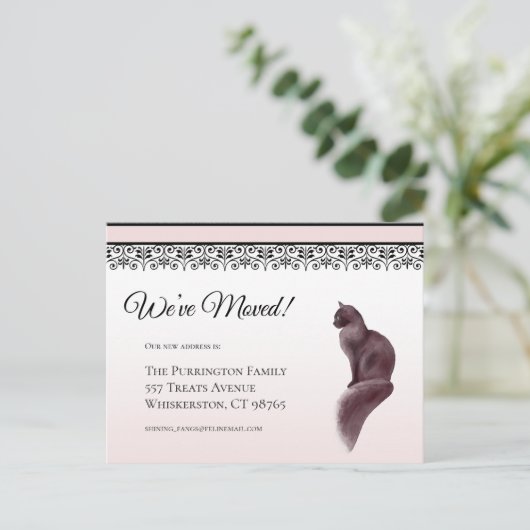Catエレガント引っ越しましたピンクの住所の変更 ポストカード (スタンド正面)