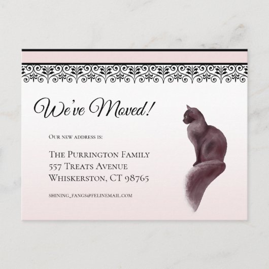 Catエレガント引っ越しましたピンクの住所の変更 ポストカード (正面)