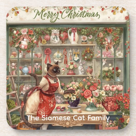 Catクリスマスフラワーアレンジメントバイフローリスト紙 コースター (正面)