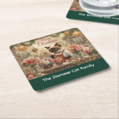 Catクリスマスフラワーアレンジメントバイフローリスト紙 スクエアペーパーコースター (アングル)