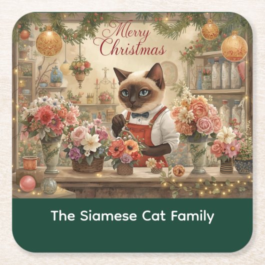 Catクリスマスフラワーアレンジメントバイフローリスト紙 スクエアペーパーコースター (正面)