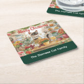 Catクリスマスフラワーアレンジメントバイフローリスト紙 スクエアペーパーコースター (アングル)