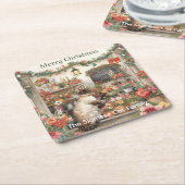 Catクリスマスフラワーアレンジメントバイフローリスト紙 スクエアペーパーコースター (アングル)