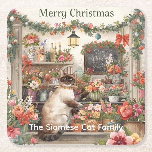 Catクリスマスフラワーアレンジメントバイフローリスト紙 スクエアペーパーコースター (正面)