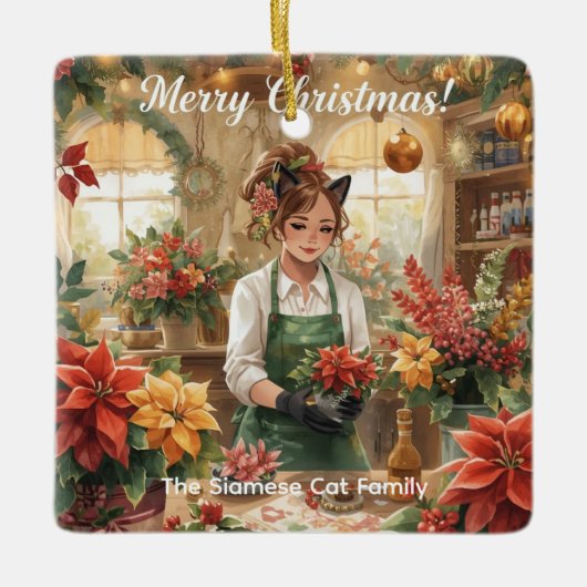 Catクリスマスフラワーアレンジメントバイフローリスト紙 セラミックオーナメント (正面)