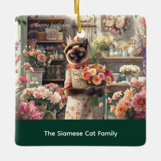 Catクリスマスフラワーアレンジメントバイフローリスト紙 セラミックオーナメント (正面)