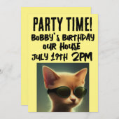CATクールスクリプト子供の誕生日招待状 招待状 (正面/裏面)