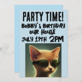 CATクールスクリプト子供の誕生日招待状 招待状 (正面/裏面)