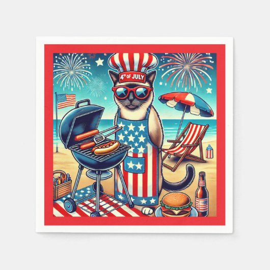 CATバーベキューパーティー7月4日インディペンデンスデー スタンダードカクテルナプキン (正面)