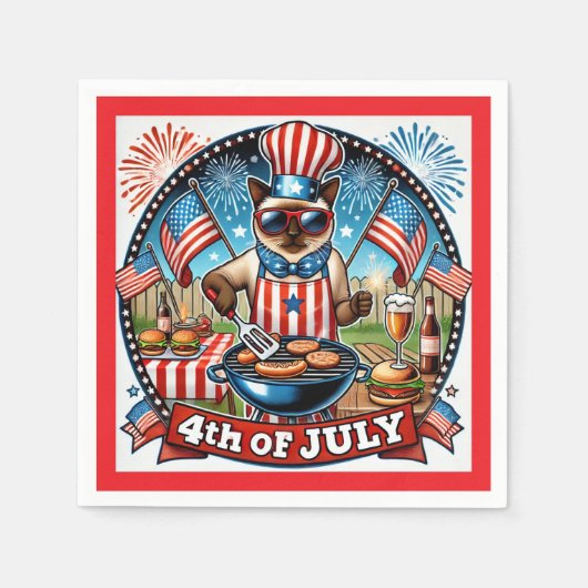CATバーベキューパーティー7月4日インディペンデンスデー スタンダードカクテルナプキン (正面)