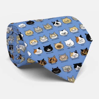 *catパターン*猫柄【ブサ猫】ブルー ネクタイ