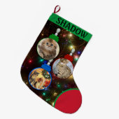 Cat子猫フォトツリーオーナメントの名前の追加 ラージクリスマスストッキング (正面 (吊り時))