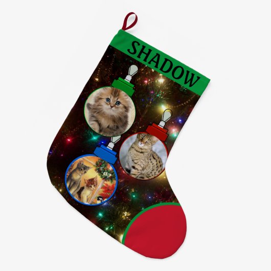 Cat子猫フォトツリーオーナメントの名前の追加 ラージクリスマスストッキング (正面 (吊り時))