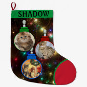 Cat子猫フォトツリーオーナメントの名前の追加 ラージクリスマスストッキング (正面)